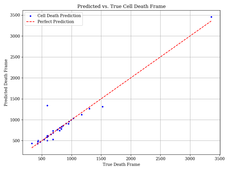 Predicted vs true cell death frame