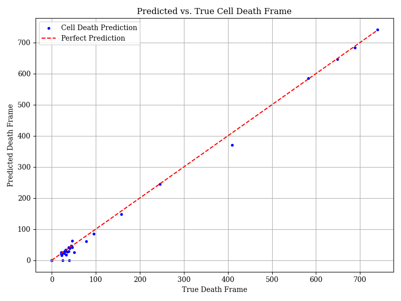 Predicted vs true cell death frame
